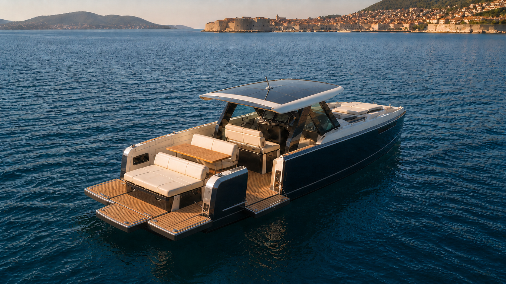 Luxury private day yacht with opening sea terraces near Dubrovnik